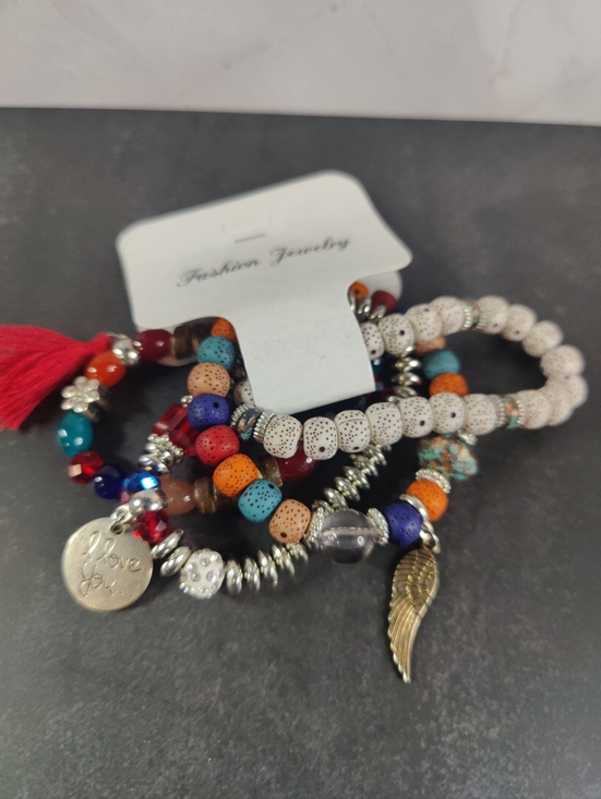 Fashion Jewelry Jewelry - Boho 4PC Beaded Bracelet Set Charm Tassel Wing Stack Stretch Colorful NWT